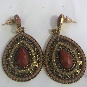 Crystal rhinestone boho caramel teardrop earrings